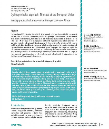 Quintuple helix approach : the case of the European Union = Pristup peterostruke uzvojnice : primjer Europske Unije / Sanja Franc, Deniza Karadžija.