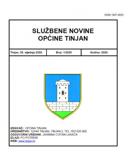 Službene novine Općine Tinjan / odgovorni urednik Jasmina Cvitan Lakača.
