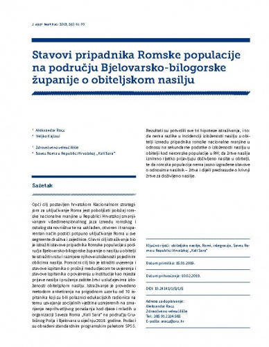Stavovi pripadnika Romske populacije na području Bjelovarsko-bilogorske županije o obiteljskom nasilju / Aleksandar Racz, Veljko Kajtazi.