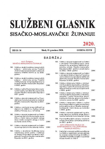 Službeni glasnik Sisačko-moslavačke županije : 27,36(2020) / glavni i odgovorni urednik Vesna Krnjaić.