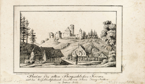 Ruinen des alten Bergschlosses Krems / Folwarczni ; [prema crtežu Mandla].
