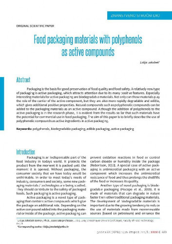 Food packaging materials with polyphenols as active compounds   / Lidija Jakobek.