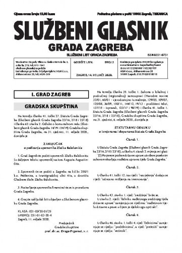 Službeni glasnik grada Zagreba : 64,3(2020) / glavna urednica Mirjana Lichtner Kristić.