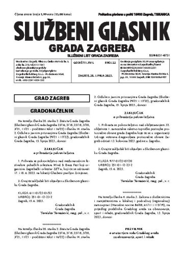 Službeni glasnik grada Zagreba : 67,22(2023)  / glavna urednica Mirjana Lichtner Kristić.