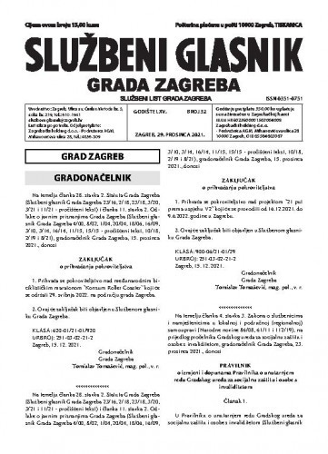 Službeni glasnik grada Zagreba : 65, 32(2021) / glavna urednica Mirjana Lichtner Kristić.