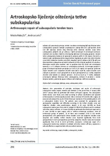 Artroskopsko liječenje oštećenja tetive subskapularisa = Arthroscopic repair of subscapularis tendon tears / Nikola Matejčić, Andrica Lekić.
