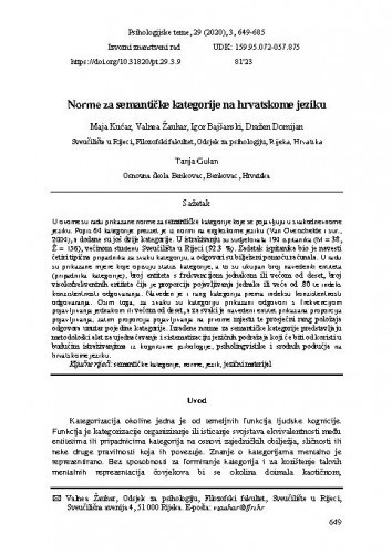 Norme za semantičke kategorije na hrvatskome jeziku / Maja Kućar, Valnea Žauhar, Igor Bajšanski, Dražen Domijan, Tanja Gulan.