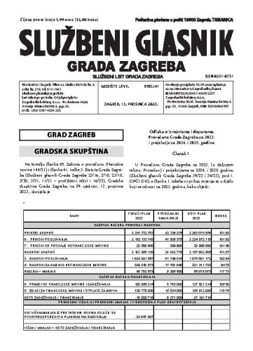 Službeni glasnik grada Zagreba : 67,41(2023)  / glavna urednica Mirjana Lichtner Kristić.