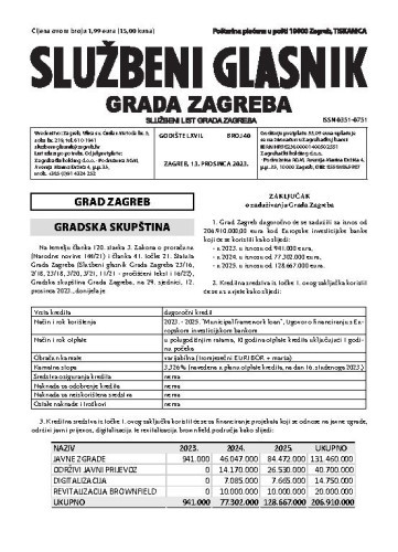 Službeni glasnik grada Zagreba : 67,40(2023)  / glavna urednica Mirjana Lichtner Kristić.
