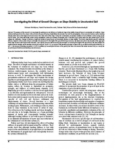 Investigating the effect of geocell changes on slope stability in unsaturated soil / Behnam Mehdipour, Hamid Hashemolhosseini, Bahram Nadi, Masoud Mirmohamadsadeghi.