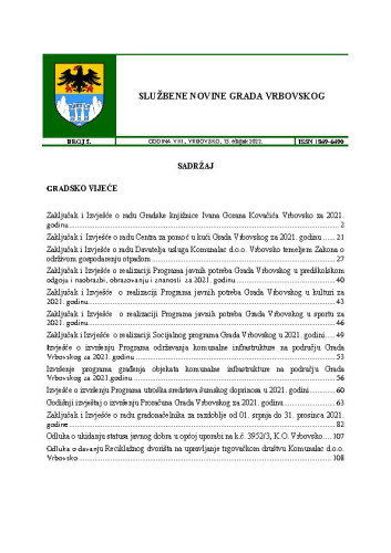 Službene novine Grada Vrbovskog : 8,5(2022)  / glavni urednik Marina Tonković
