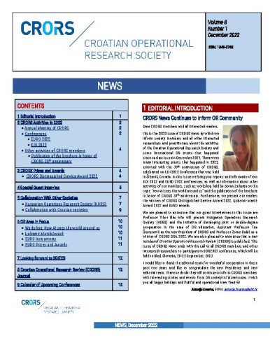 Croatian operational research society news : 8,1(2022)  / editor Antonija Kvasina.
