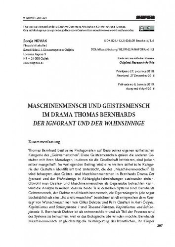 Maschinenmensch und Geistesmensch im Drama Thomas Bernhards Der Ignorant und der Wahnsinnige / Sonja Novak.