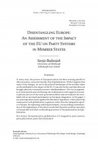 Disentangling Europe : an assessment of the impact of the EU on party systems in member states / Sanja Badanjak.