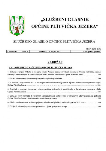 Službeni glasnik Općine Plitvička Jezera : službeno glasilo Općine Plitvička Jezera : 3,9(2021) / glavni i odgovorni urednik Marija Vlašić.