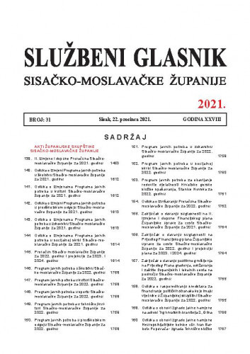 Službeni glasnik Sisačko-moslavačke županije : 28,31(2021) / glavni i odgovorni urednik Vesna Krnjaić.