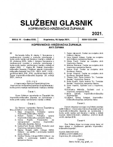 Službeni glasnik Koprivničko-križevačke županije : 29,11(2021) / glavni i odgovorni urednik Marina Horvat.
