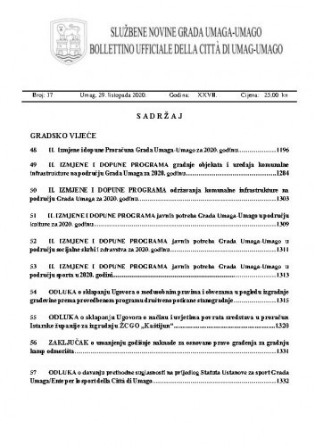 Službene novine grada Umaga = Gazzetta ufficiale della città di Umago : 27,17(2020).
