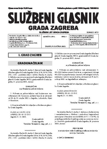 Službeni glasnik grada Zagreba : 67,1(2023)  / glavna urednica Mirjana Lichtner Kristić.