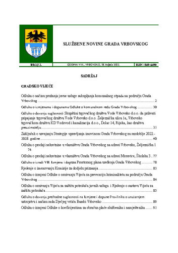 Službene novine Grada Vrbovskog : 8,2(2022)  / glavni urednik Marina Tonković
