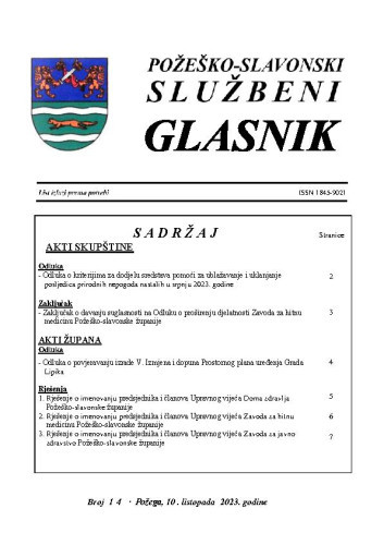 Požeško-slavonski službeni glasnik : 14(2023)  / glavna urednica Mateja Tomašević.