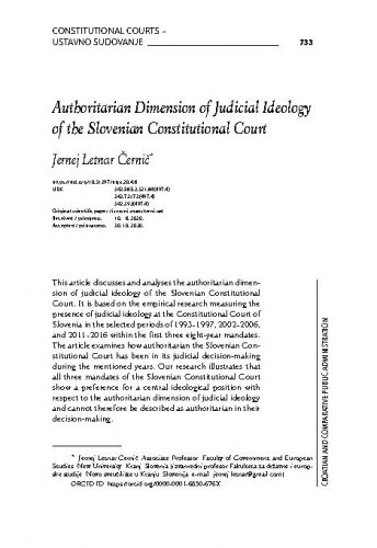 Authoritarian dimension of judicial ideology of the Slovenian constitutional court / Jernej Letnar Černič.
