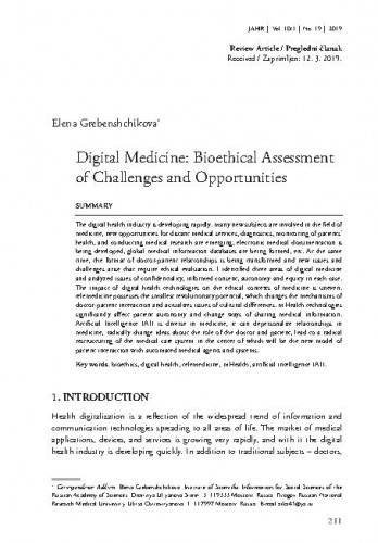 Digital medicine : bioethical assessment of challenges and opportunities / Elena Grebenshchikova.