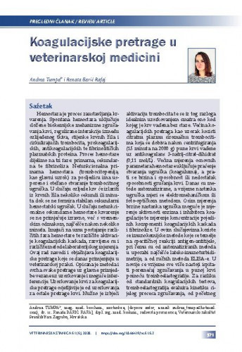 Koagulacijske pretrage u veterinarskoj medicini / Andrea Tumpa, Renata Barić Rafaj.