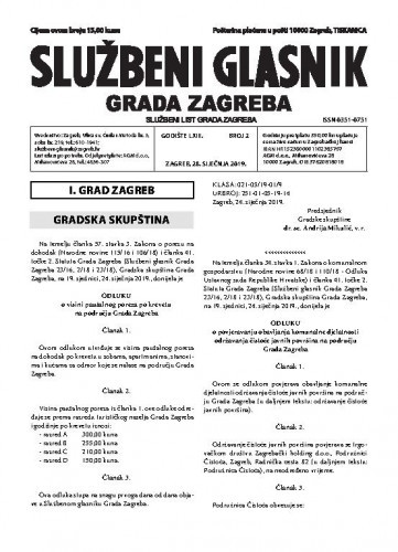 Službeni glasnik grada Zagreba : 63,2(2019) / glavna urednica Mirjana Lichtner Kristić.