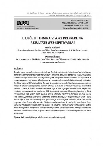 Utječe li tehnika visoke prepreke na rezultate web-ispitivanja? / Marko Maliković, Domagoj Švegar.