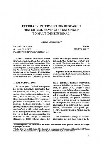 Feedback intervention research historical review : from single to multidimensional / Saulius Olencevicius.