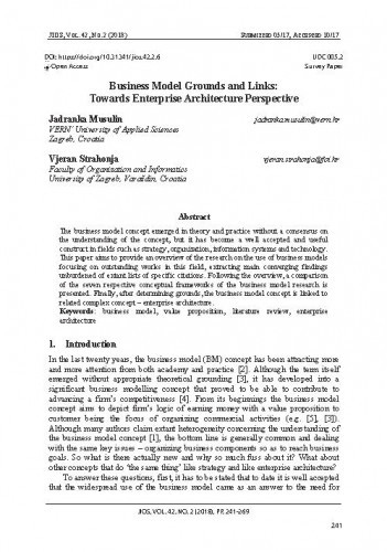 Business model grounds and links : towards enterprise architecture perspective / Jadranka Musulin, Vjeran Strahonja.