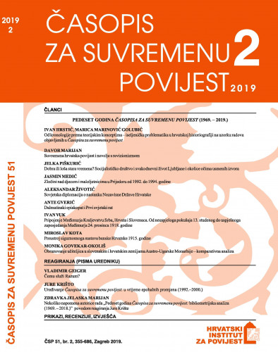 Časopis za suvremenu povijest : 51,2(2019) / glavni i odgovorni urednik, editor-in-chief Zdravka Jelaska Marijan.