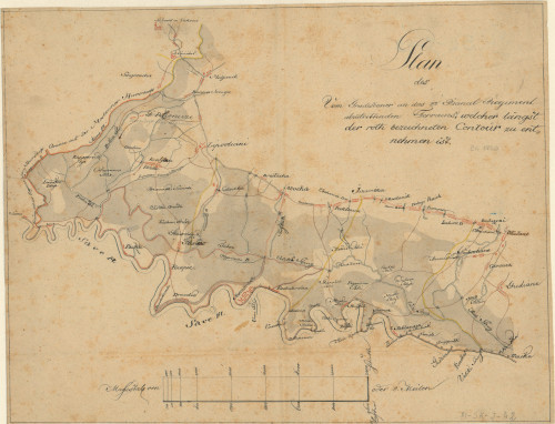 Plan des vom Gradiscaner an das 2e Banal Regiment   : abzutrettenden Terrains, Welcher längst der roth bezeichneten Contour zu entnehmen ist.