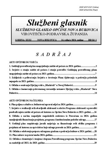 Službeni glasnik  : službeno glasilo Općine Nova Bukovica : 31,1(2024) / Općina Nova Bukovica ; odgovorni urednik Irena Stipanović.