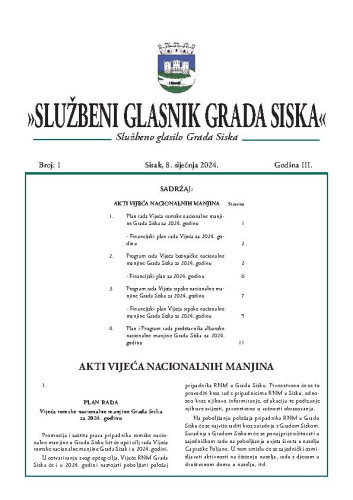 Službeni glasnik Grada Siska  : službeno glasilo Grada Siska : 3,1(2024) / uredništvo Gordana Karapandža Prica ... [et al.].