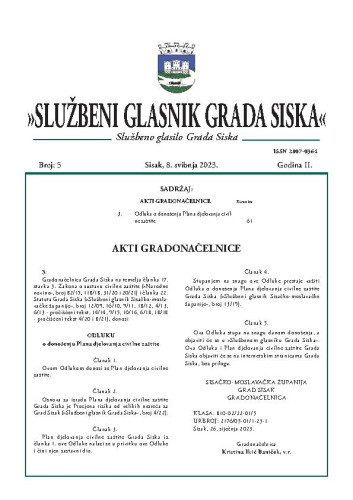 Službeni glasnik Grada Siska  : službeno glasilo Grada Siska : 2,5(2023) / uredništvo Gordana Karapandža Prica ... [et al.].