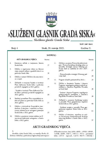 Službeni glasnik Grada Siska  : službeno glasilo Grada Siska : 2,4(2023) / uredništvo Gordana Karapandža Prica ... [et al.].