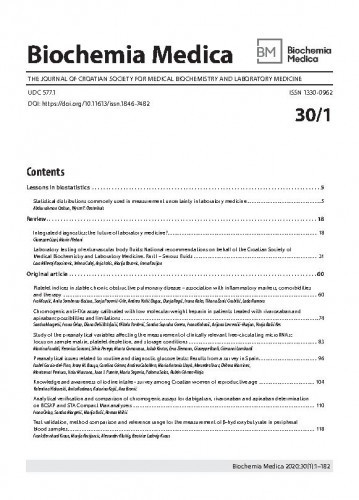 Biochemia medica : the journal of Croatian Society for Medical Biochemistry and Laboratory Medicine : 30,1(2020) / glavna i odgovorna urednica Daria Pašalić.