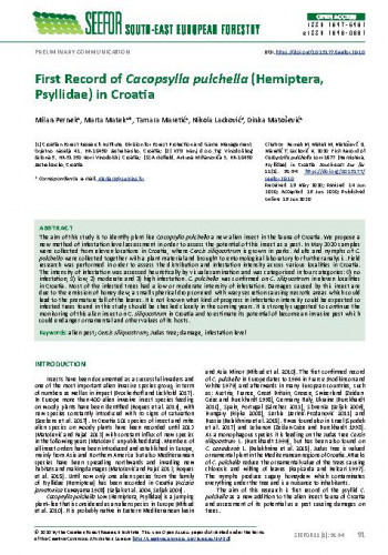 First record of Cacopsylla pulchella (Hemiptera, Psyllidae) in Croatia / Milan Pernek, Marta Matek, Tamara Maretić, Nikola Lacković, Dinka Matošević.