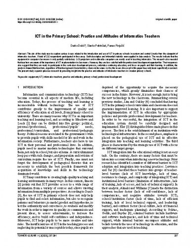 ICT in the primary school : practice and attitudes of informatics teachers / Darko Dukić, Slavko Petrinšak, Pavao Pinjušić.