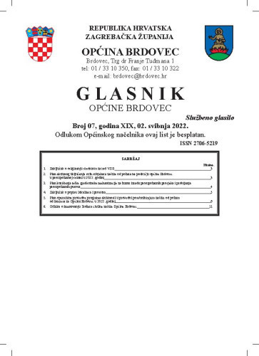 Glasnik Općine Brdovec : 19,7(2022)/  uredništvo Alen Prelec, Maja Coner i Daniel Bukovinski.