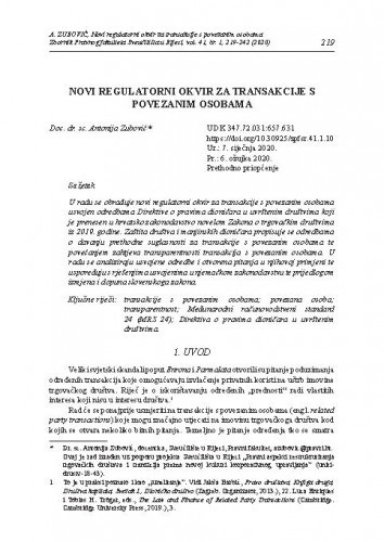 Novi regulatorni okvir za transakcije s povezanim osobama / Antonija Zubović.