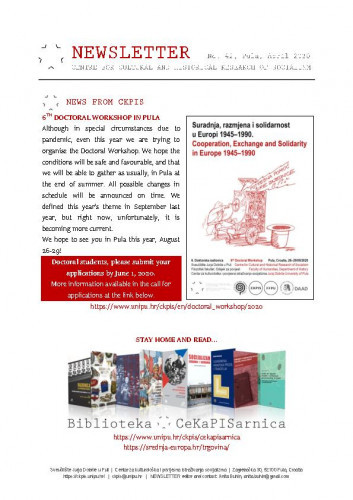 Newsletter : 42(2020) / Centre for Cultural and Historical Research of Socialism = Centar za kultorološka i povijesna istraživanja socijalizma ; editor Anita Buhin.