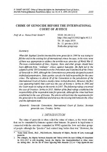 Crime of genocide before the International Court of Justice / Vesna Crnić-Grotić.