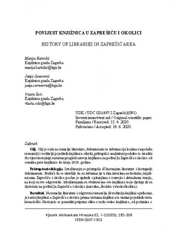Povijest knjižnica u Zaprešiću i okolici = History of libraries in Zaprešić area / Marija Bartolić, Janja Severović, Vlasta Šolc.