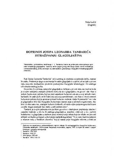 Doprinos Josipa Leonarda Tandarića istraživanju glagoljaštva /Vida Lučić