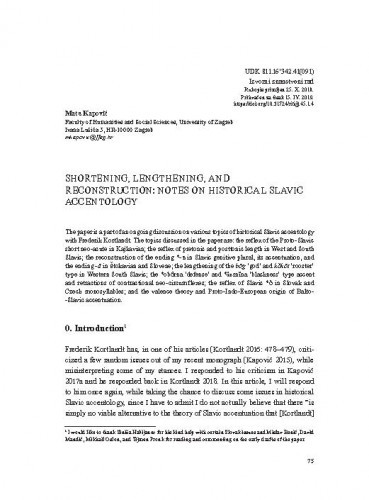 Shortening, lengthening, and reconstruction : notes on historical Slavic accentology / Mate Kapović.
