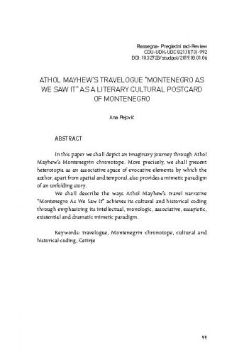 Athol Mayhew's travelogue "Montenegro as we saw it" as a literary cultural postcard of Montenegro / Ana Pejović.