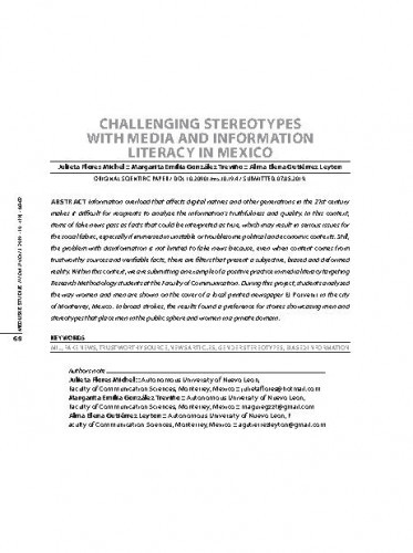 Challenging stereotypes with media and information literacy in Mexico / Julieta Flores Michel, Margarita Emilia González Treviño, Alma Elena Gutiérrez Leyton.